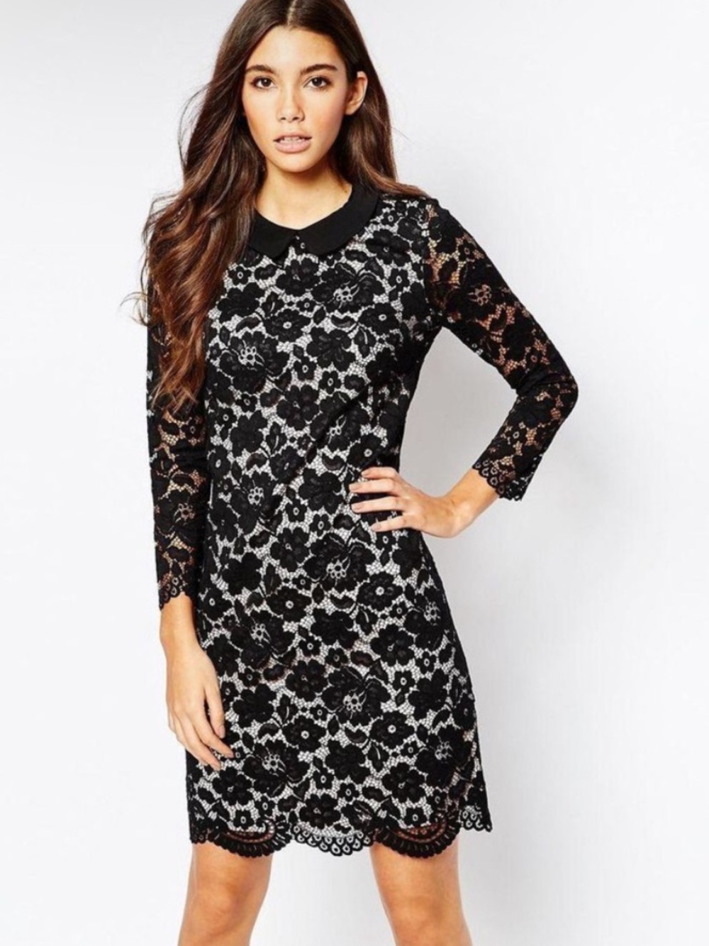 Ted Baker Ameera Scallop Hem Black Lace Shift Dress